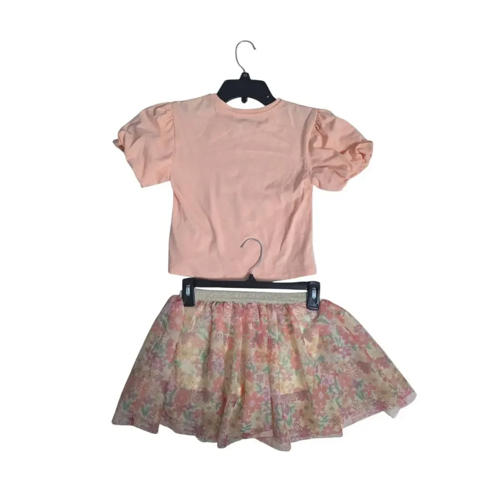 Joss & Squatter Girls 2-Piece Skirt Set 6X Pink Embroidered Top Floral Skirt